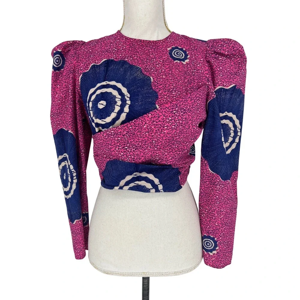 Ulla Johnson Eden Open Back Cotton Poplin Blouse Pink‎ Purple Floral Size 4